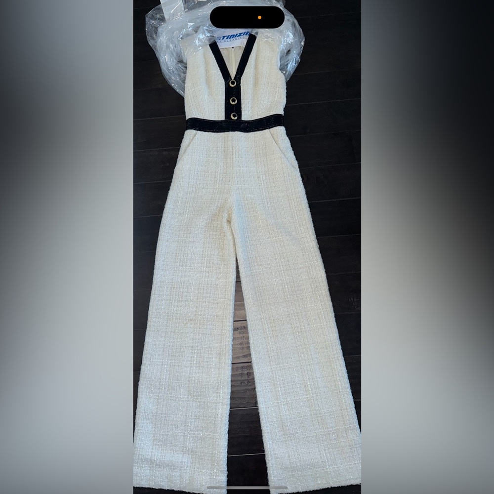 Veromica beard cream white tweed jumpsuit
